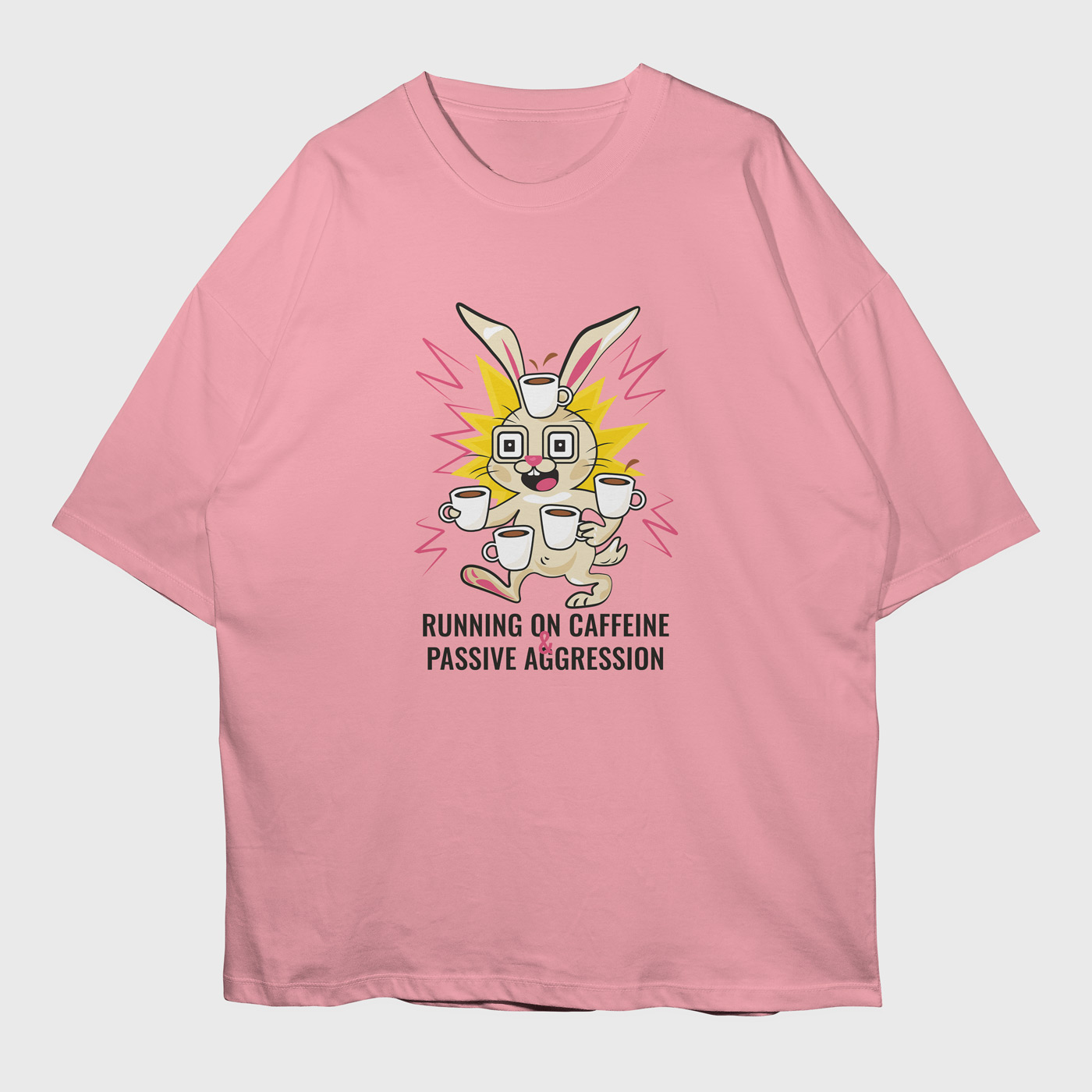 caffeine-and-passive-aggression-flamingo-pink-premium-oversized-tshirt