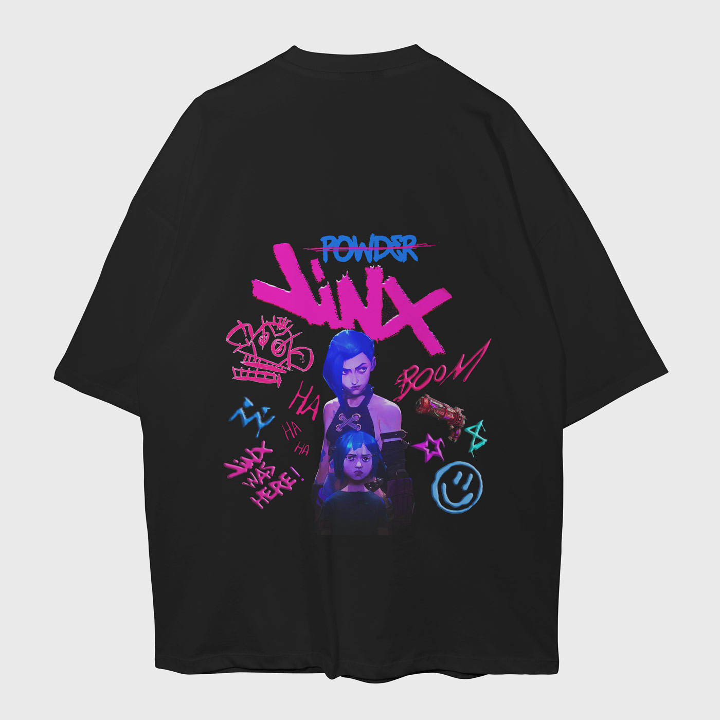 powder-x-jinx-arcane-black-back-premium-oversized-tshirt